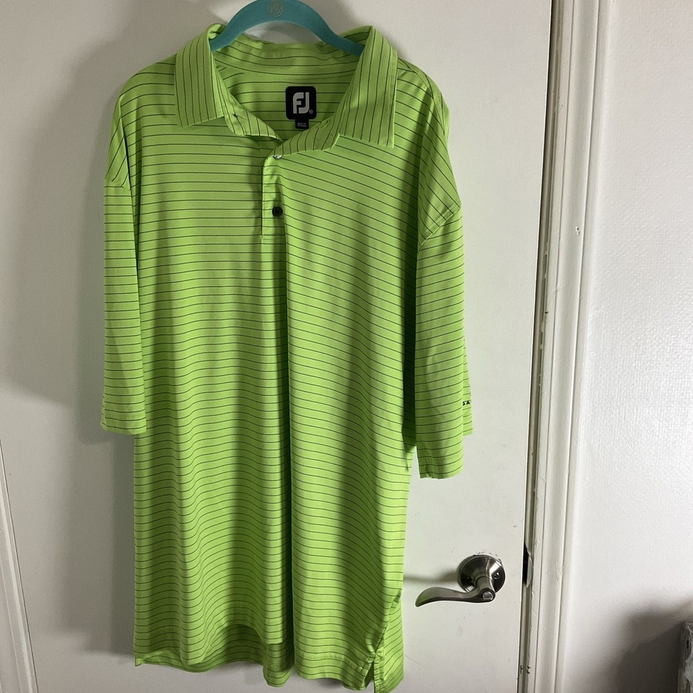 Footjoy Shirt 2XL Green Striped Golf Polo Performance Stretch Legacy Texas Logo